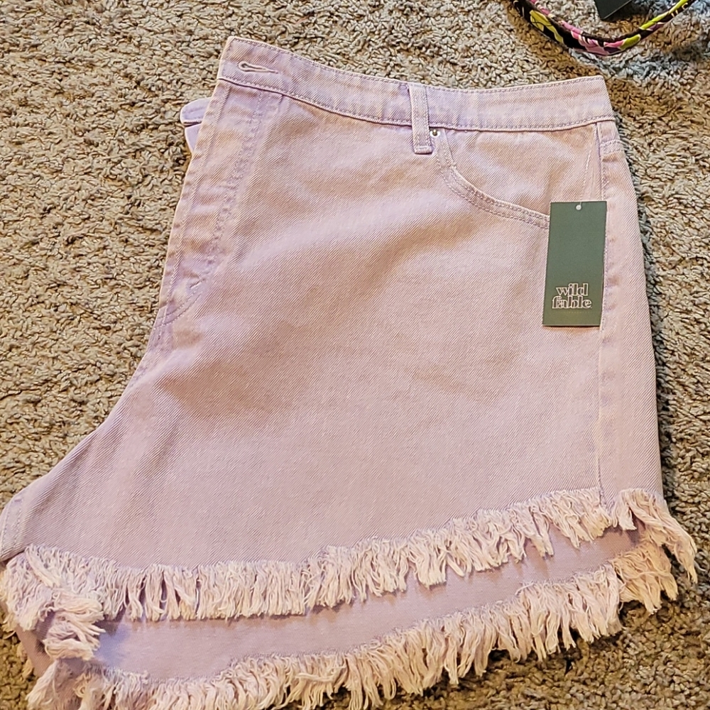 Purple denim shorts